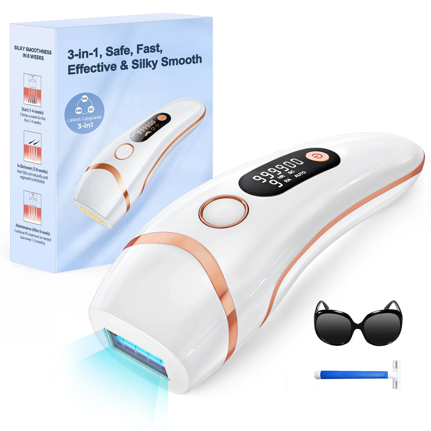 Appareils IPL Laser d'épilation 17J 999900   Light Pulses HR/SC/RA 9 niveaux épilation indolore pour tout le corps usage domestique pour hommes femmes